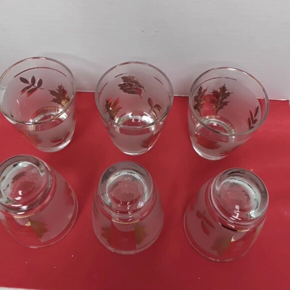 6 pcs (4) oz Vintage Libby Golden Foliage Frosted Gold Leaf Glasses - Picture 3 of 3